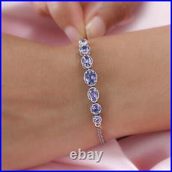 Ct 2.4 Stainless Steel Platinum Plated Blue Tanzanite Bolo Bracelet for Women