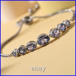 Ct 2.4 Stainless Steel Platinum Plated Blue Tanzanite Bolo Bracelet for Women