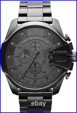 Diesel Mega Chief DZ4282 Stainless Steel Metal grey Chronograph Quartz Watch NEW