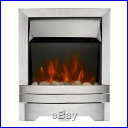 Electric Brushed Silver Pebble Coal 2kw Insert Inset Remote Control Led Fire