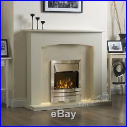 Electric Cream Ivory Silver Fire Flame Wall Surround Fireplace Suite Large 54