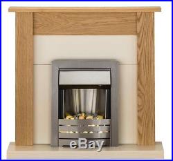 Electric Cream Wood Oak Surround Silver Freestanding Wall Fire Fireplace Suite
