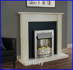 Electric Fire Ivory Silver Fireplace Surround Set Black Back Panel Pebbles Suite