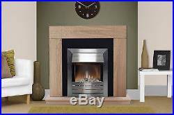 Electric Fire Oak Black Surround Silver Freestanding Wall Fireplace Suite