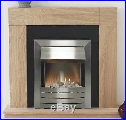 Electric Fire Oak Black Surround Silver Freestanding Wall Fireplace Suite Bnib