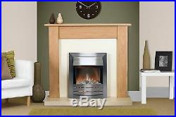 Electric Fire Oak Cream Wood Surround Silver Freestanding Wall Fireplace Suite
