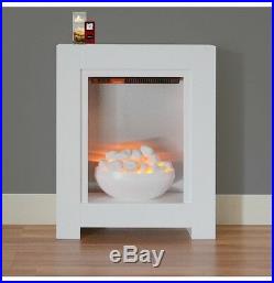 Electric Fire White Bowl Small Fireplace Modern Silver Flat Wall Fix Free Stand