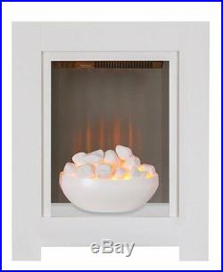 Electric Fire White Bowl Small Fireplace Modern Silver Flat Wall Fix Free Stand