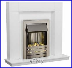 Electric Fire White Silver Fireplace Modern Surround Led Pebbles Flat Wall Fix