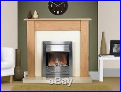 Electric Fire Wood Oak Surround Silver Freestanding Wall Cream Fireplace Suite
