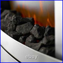 Electric Silver Flat To Wall Remote Control Pebble Coal Freestanding Led Fire
