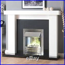 Electric White Black Silver Pebble Surround Fire Fireplace Suite Large Big 54
