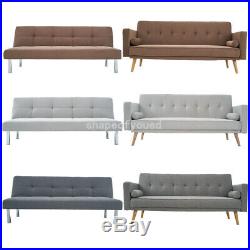 Faux Suede or Linen Fabric 3 Seater Sofa Bed Brown/Grey Living Room Furniture UK