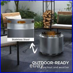 Firepit Stainless Steel Silver 48.5 x 48.5 x 38.5cm Modern Outsunny Wood Burning