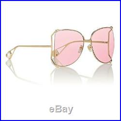 GUCCI GG0252s Pink Gold Metal Oversize Round-Frame Unisex Sunglasses (004)