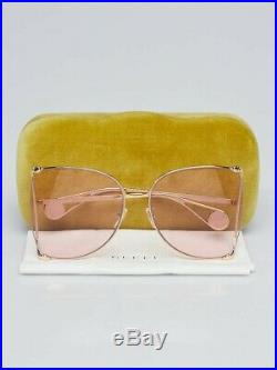 GUCCI GG0252s Pink Gold Metal Oversize Round-Frame Unisex Sunglasses (004)