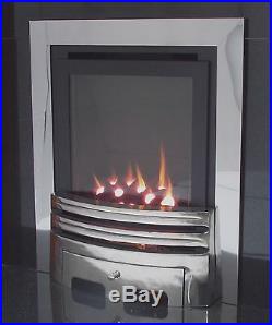 Gas Fire Glass Fronted Slimline Brushed Steel High Efficiency 86% Inset 5 Year