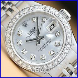 Genuine Ladies Rolex Diamond Datejust 18k White Gold Stainless Steel Watch