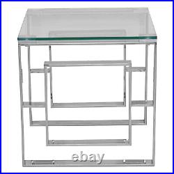 Geo Silver Stainless Steel Metal Square Side End Table Bedside Modern Furniture