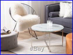 Glam Coffee Table Round 70 cm Marble Effect White Silver Legs Modern Quincy