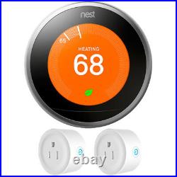 Google Nest Learning Thermostat 3rd Generation (Stainless Steel) with 2 Pack Wi-Fi