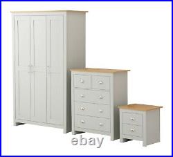 Grey/Oak COUNTRY SUPREME 3 Piece Bedroom Furniture set Wardrobe Chest Bedside
