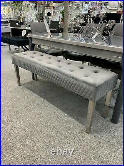 Grey Stainless Steel Tufted Padded Bench Hallway Dining Room Bedroom Seat