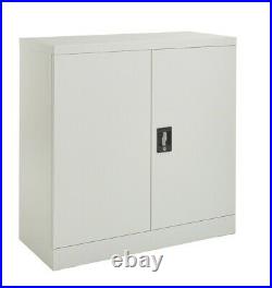 Grey Steel Storage Cupboard 2 Door Lockable Bookcase Filing Cabinet Office Home