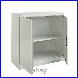 Grey Steel Storage Cupboard 2 Door Lockable Bookcase Filing Cabinet Office Home
