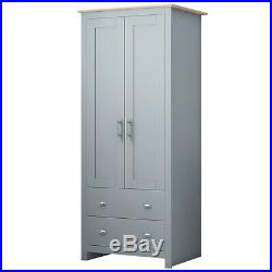 Grey Wardrobe 2 Door 2 Drawer Traditional Design. Light Oak Top. Soft Close Hinges