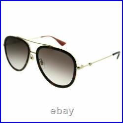 Gucci GG 0062S 012 Havana Gold Metal Aviator Sunglasses Brown Gradient Lens