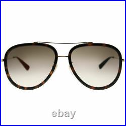 Gucci GG 0062S 012 Havana Gold Metal Aviator Sunglasses Brown Gradient Lens