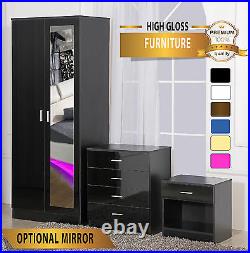 HIGH GLOSS 3 PIECE Bedroom Furniture Set Wardrobe Chest Bedside FREE DELIVERY