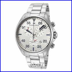 Hamilton Men's Khaki Aviation H76712151 44mm Silver Dial SS Chronograph Watch
