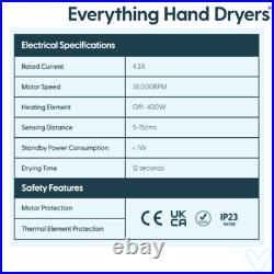 Handsfree Automatic Hand Dryer Black 750W 12 Second Dry Time EHDH9B003 Hydra9