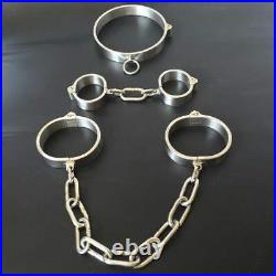 Heavy Stainless Steel Lockable Neck Collar Handcuffs AnkleCuffs Restraint BDSM