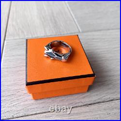 Hermes Destrier Ring, Size 60, Stainless Steel, Laquered Metal Brand New