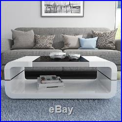 High Gloss White Curved Coffee Table with Black Glass Top Tiffany Rang TIFF018
