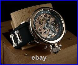 Invicta 52mm Russian Diver MECHANICAL Skeletonized 18K Rose Gold Plated SS Watch