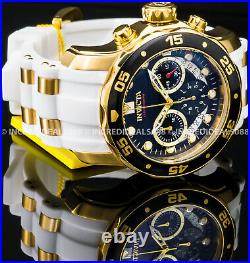Invicta Mens Pro Diver SCUBA Chronograph 18Kt Gold Black DIal White Strap Watch