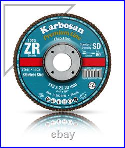 Karbosan 4.5'' FLAP DISC BLUE 100% ZIRCONIUM 115MM SANDING PADS P 40 GRIT