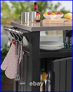 Keter Durable Outdoor Cooking Station Ample Storage Utility Hooks Easy to Move