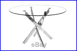 Kitchen Dining Table Round Clear Glass (120cm) Samurai Style Chrome Legs