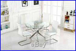 Kitchen Dining Table Round Clear Glass (120cm) Samurai Style Chrome Legs