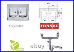 Kitchen Sink Double Bowl Sit On Stainless Steel 800 x 600 mm 80cm x 60cm Franke