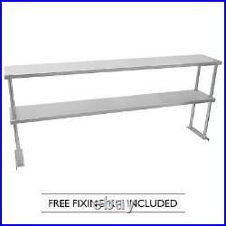 KuKoo Commercial Kitchen Prep Shelf Stainless Steel Double Overshelf 1800mm
