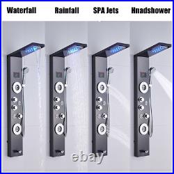 LED Black Shower Panel Column 4 Massage Body Jets Stainless Steel Bathroom Mixer