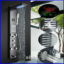 LED Black Shower Panel Column Tower with Body Jets Waterfall Bathroom Mixer Taps