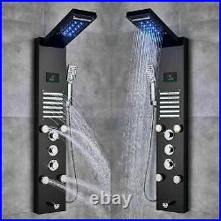 LED Black Shower Panel Column Tower with Body Jets Waterfall Bathroom Mixer Taps