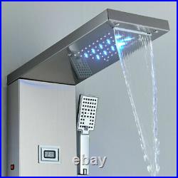 LED Rain&Waterfall Shower Panel Tower Stainless Steel Bath System WithMassage Jets